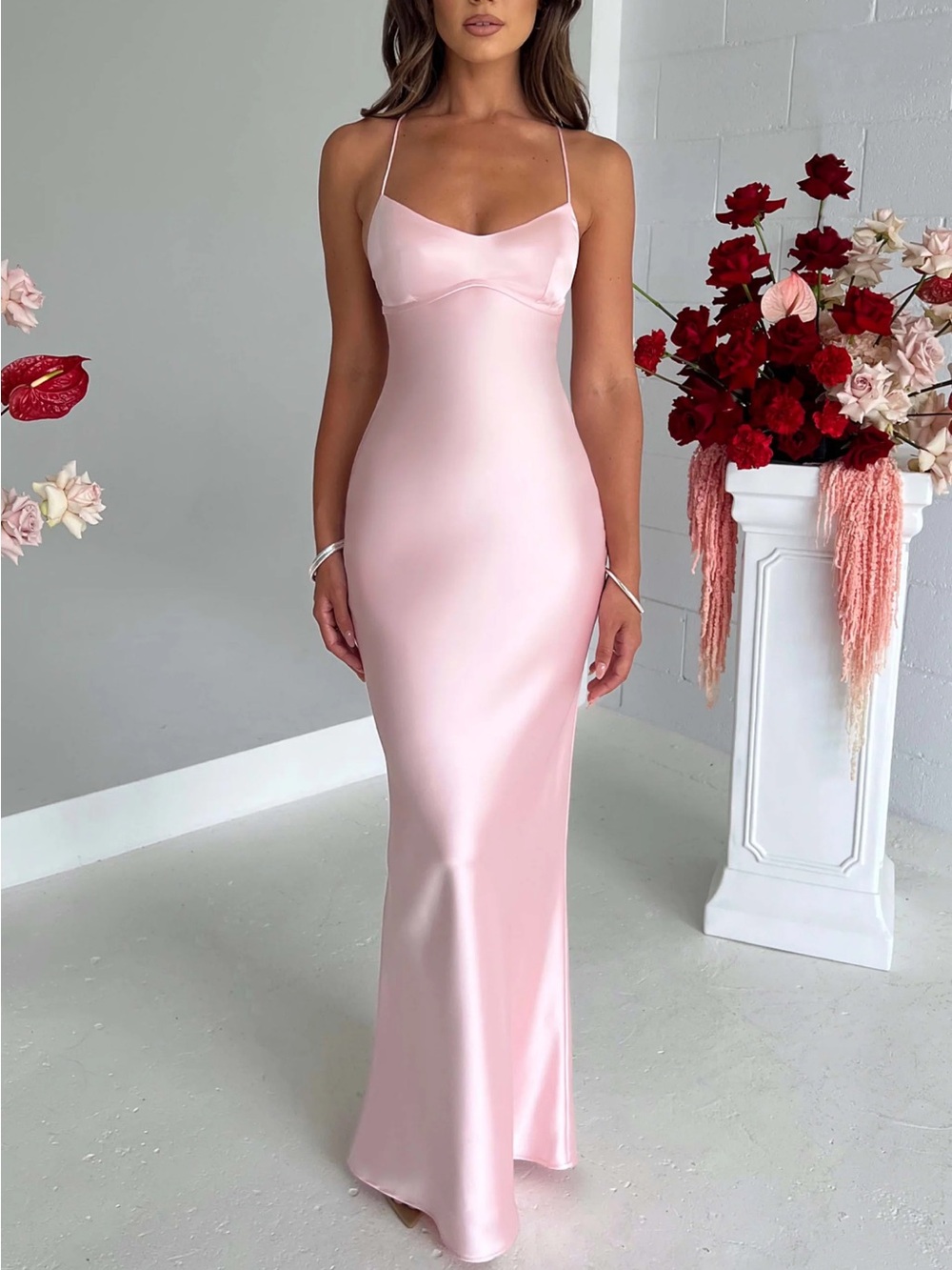 PROM DRESS Satin pink Maxi Dress with crossover back in pink from baby boo 💖